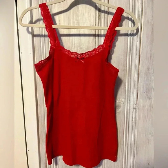 Faded Glory Y2K 90s 2000s red cotton Lace Trim cami Tank Top| M softgirl - Picture 1 of 6
